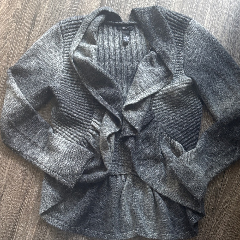 Wool Blend Ombre Gray Ruffle Cardigan